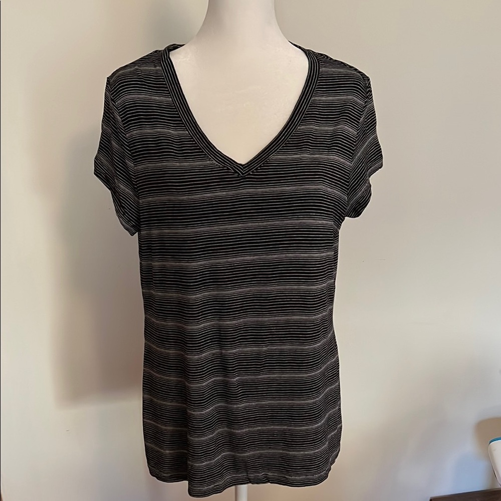 Striped Black and WhiteV-Neck Women's Tee
